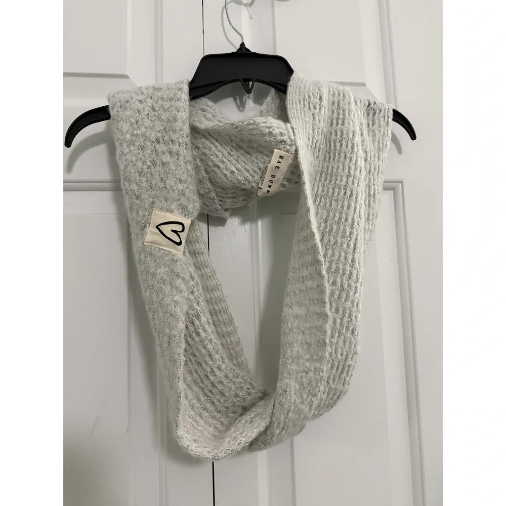 Rae Dunn Hat Soft‎ Gray Infinity Scarf LOVE Patch Heart